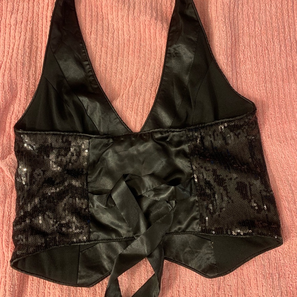 Black Twenty One sequin halter vest with pockets,Sm - Picture 16 of 16